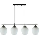 Fer Avize Sezar 110 Modern Tasarım Salon - Mutfak - Yemek Masası - Siyah Renk Beyaz Camlı 4 Lü Avize - Siyah - Beyaz