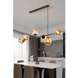 Fer Avize Simao Modern Tasarım Siyah Renk Bal Camlı Salon - Yemek Masası Üstü - Mutfak Sıralı 6 Lı Avize