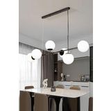 Fer Avize Simao Modern Tasarım Siyah Renk Beyaz Camlı Salon - Yemek Masası Üstü - Mutfak Sıralı 6 Lı Avize
