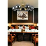 Fer Avize Tanya Modern Tasarım Mutfak - Salon - Yatak Odası - Tavan Eskitme Renk Füme Camlı 6 Lı Avize - Eskitme - Füme
