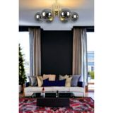 Fer Avize Tanya Modern Tasarım Mutfak - Salon - Yatak Odası - Tavan Eskitme Renk Füme Camlı 6 Lı Avize