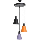 Fer Avize Trend Modern Tasarım Salon - Mutfak - Cafe Siyah - Turuncu - Lila Renk Sarkıt 3 Lü Avize
