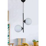 Fer Avize Vitaly modern spor beyaz glop camlı siyah Salon - Mutfak - Yatak Odası 2 li avize