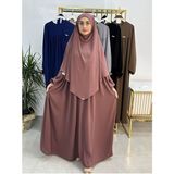 Ferace & Abaya Sufle Esarp ve Üsten Robalı Kemerli Elbise Takım .hac ve Umre Için Uygundur Gül - Gül Kurusu - Standart