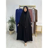 Ferace & Abaya Sufle Esarp ve Üsten Robalı Kemerli Elbise Takım .hac ve Umre Için Uygundur Siyah - Standart