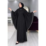 Ferace Abaya Yarasa Kimono Kol Tessettür Elbise - Siyah - L - XL