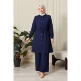 Ferace Büyük Beden Tesettür İkili Takım – Gofre Kumaş Düğmeli Tunik Pantolon Set