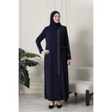 Ferace Kadın Büyük Beden Etamin Kumaş Abaya Modeli – Taş Detaylı, Bağlama Kuşaklı