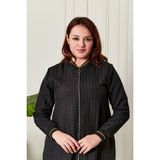 FERACE Kadın Büyük Beden Fermuarlı Kapitone Kap - Siyah - 2XL