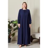 FERACE Kadın Büyük Beden Gofre Kumaş Kare Yaka Elbise Trend Stil Uzun Kol Kloş Kesim - Lacivert - 3XL