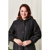 FERACE Kadın Büyük Beden Kapitone Kap - Siyah - 2XL