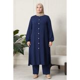 Ferace Kadın Büyük Beden Keten Ayrobin 2'li Takım (Tunik - Pantolon)