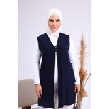 FERACE Kadın Büyük Beden Üç Düğmeli Likralı Yelek - 4XL - Lacivert