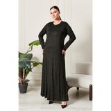 FERACE Kadın Buyuk Beden Yakası Taşlı Penye Elbise - 6XL - Haki