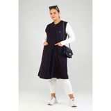 FERACE Kadın Lacivert Büyük Beden Çelik Örme Yelek Önden Fermuarlı Cepli Rahat Stil - 6XL
