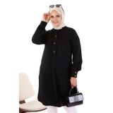 Ferace Kadin Tesettur Buyuk Beden Uzun Kol Ayrobin Gomlek Tunik Siyah