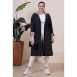 FERACE Kadın Uzun Tesettür Trençkot Siyah Çizgili Polyester Malzeme ile Trend Şıklık Sunuyor - 50