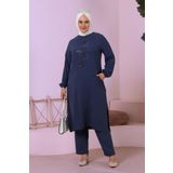 Ferace Tesettur Ayrobin Ikili Takim Buyuk Beden Tunik Pantolon Kadin Indigo