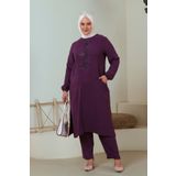 Ferace Tesettur Ayrobin Ikili Takim Buyuk Beden Tunik Pantolon Kadin Mürdüm