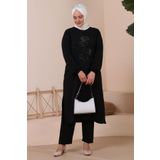 Ferace Tesettur Ayrobin Ikili Takim Buyuk Beden Tunik Pantolon Kadin Siyah