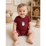 Ferasty İstanbul Unisex Bebek Tulum Kedi Desenli — Kırmızı - 6 - 9 Ay