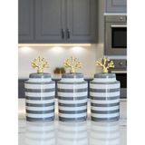 Feray Home Baharatlık - Seramik Kapaklı 3 Lü Gri Klasik Zebra Gold