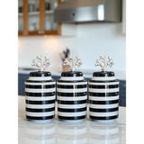 Feray Home Baharatlık - Seramik Kapaklı 3 Lü Siyah Klasik Zebra Gümüş
