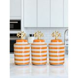 Feray Home Baharatlık - Seramik Kapaklı 3 Lü Soft Sarı Zebra Gold