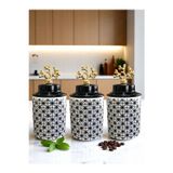 Feray Home Baharatlık Silindir Seramik Büyük Boy Kapaklı 3 Lü Kahve Köşesi Seti Lonca Desen 750 Ml Hacimli Gold