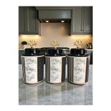 Feray Home Baharatlık Silindir Seramik Kapaklı 3 Lü Kahve Köşesi Kuş Desenli 750 Ml Hacimli Gold