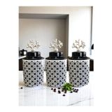 Feray Home Baharatlık Silindir Seramik Kapaklı 3 Lü Kahve Köşesi Seti Lonca Desen 750 Ml Hacimli Gümüş