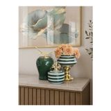 Feray Home Dekoratif Obje Salon Seti Yeşil Zebra Ayaklı Saksı Yeşil Şah Yeşil Zebra Kutu Gold