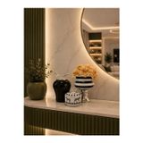 Feray Home Dekoratif Obje Salon Seti Zebra At Desen Kutu Siyah Zebra Ayaklı Saksı Siyah Şah Gümüş