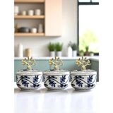 Feray Home Kahvaltılık - 3'lü Şekerlik Mavi Çiçekli Gold
