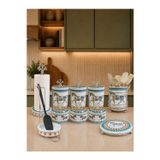 Feray Home Mutfak Seti - Çeyiz Seti 105 Düz Kapak 10 Parça Herm At Renkli Desen Gümüş