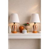 Feray Home Salon Seti Abajur Aydınlatma Kahverengi Dik Çizgi Ve Dekoratif Obje Ceramic Desen Gold