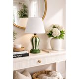 ferayhome Abajur Aydınlatma Şah Yeşil Dik Çizgi Beyaz Şapka Gold - Feray Home