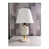 ferayhome Abajur Aydınlatma Seramik Oval Beyaz Mermer Beyaz Şapka Gold - Feray Home