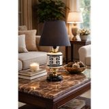ferayhome Abajur Aydınlatma Seramik Oval Siyah Versa Desen Siyah Şapka Gold - Feray Home
