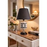ferayhome Abajur Aydınlatma Seramik Oval Siyah Versa Desen Siyah Şapka GÜMÜŞ - Feray Home