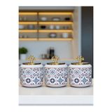ferayhome Baharatlık 3 lü Oval Büyük Boy Kahve Köşesi Seti 1400 ml (Çay,Kahve,Şeker) Ceramic Desen Gold