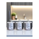 ferayhome Baharatlık 3 lü Oval Büyük Boy Kahve Köşesi Seti 1400 ml (Çay,Kahve,Şeker) flower Desen GÜMÜŞ