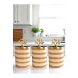 ferayhome Baharatlık 3 lü Set Kahve Köşesi 750 ml Hacimli Klasik Zebra Soft Sarı Gold Mercan - Feray Home