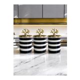 ferayhome Baharatlık 3 Lü Set Kahve Köşesi Yatay Çizgi Siyah Gold Mercan
