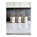 ferayhome Baharatlık Büyük Set 3 lü Beyaz Gold Mermer Desenli - 1.4 Litre Hacim