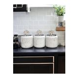 ferayhome Baharatlık Büyük Set 3 lü Beyaz Mermer Desenli Gümüş - 1.4 Litre Hacim Feray Home