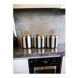 ferayhome Baharatlık Büyük Set 3 lü Siyah Dik Çizgi Metal Gold Kapak Ferme Home - 1.4 Litre Hacim