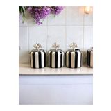 ferayhome Baharatlık Büyük Set 3 lü Siyah Dik Çizgi Metal GÜMÜŞ Kapak Ferme Home - 1.4 Litre Hacim