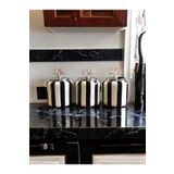 ferayhome Baharatlık Seramik Set 3 lü Siyah Dik Çizgi Gümüş Kapak 1.4 Litre ( Kahve,Çay,Şeker ) Feray Home
