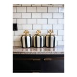 ferayhome Baharatlık Seramik Set 3 lü Siyah Dik Çizgi Mercan Zamak 1.4 Litre ( Kahve,Çay,Şeker ) Feray Home